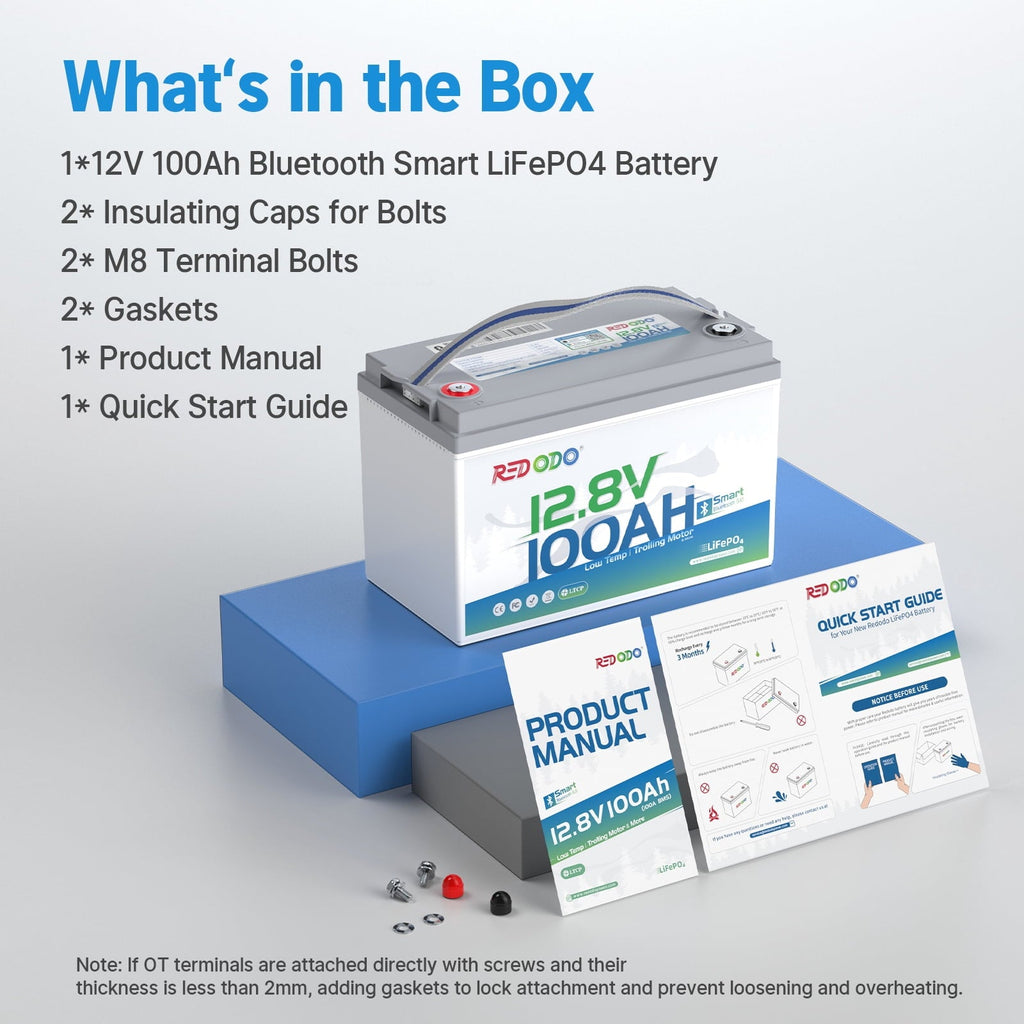 Redodo 12V 100Ah LiFePO4 Battery Bluetooth 100A BMS Remote Control Lithium Battery Low-Temp Protection for Trolling Motor RV