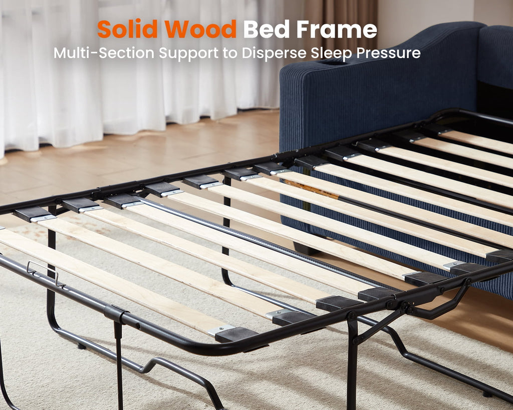 CHIC HOUSE Pull Out Sofa Bed Couch Queen Size with Mattress USB, Convertible Sleeper Sofa Loveseat for Small Spaces RV, Corduroy Pull Out Couch Bed for Living Room with Cup Holders LED Lights, Beige