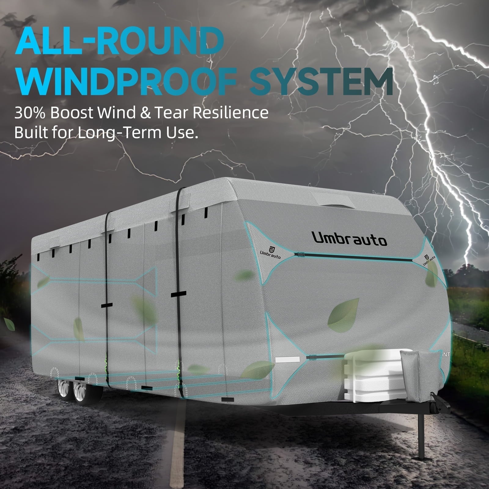 RV Cover for 35-38FT Travel Trailer, 7-Layers Top Camper Cover with Tongue Jack Cover/Windproof Straps/Gutter Covers and Other Accessories Kit