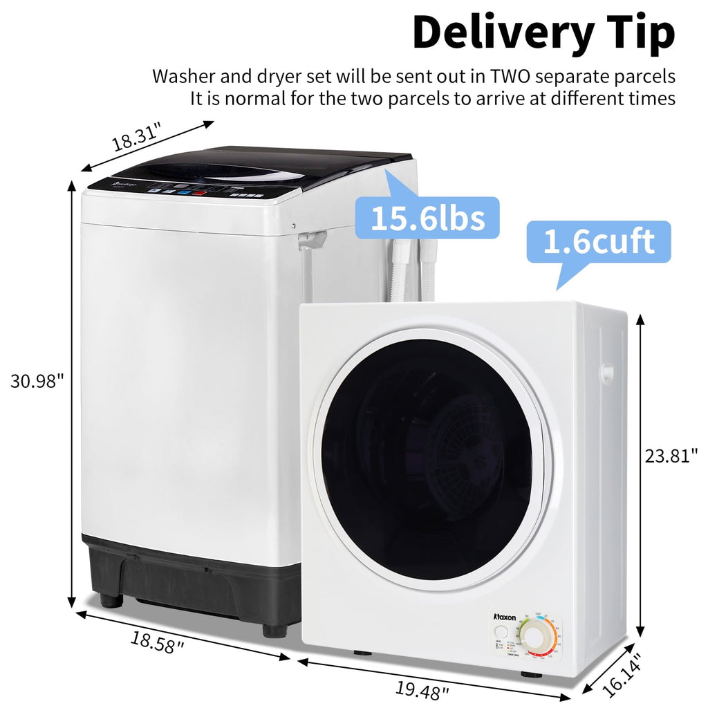 Ktaxon 17.8LBS Full Automatic Washing Machine and 3.5CuFt Portable Clothes Dryer Set, Compact Laundry Washer and Dryer Combo Set with Stainless Steel Inner Tub, for Apartment, Dorms, Home