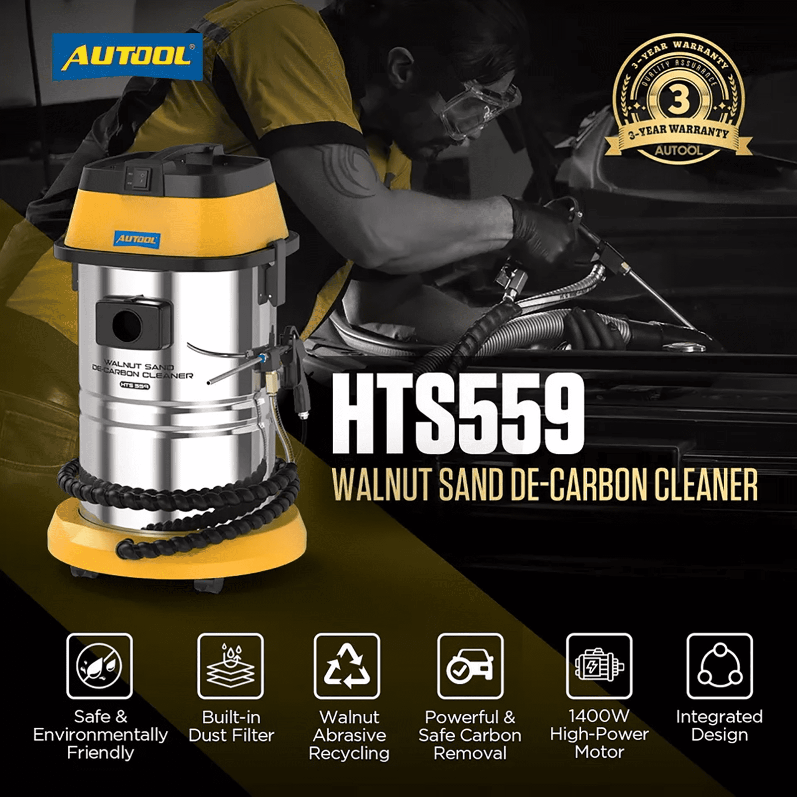 Autool HTS558 Walnut Blaster, 1200W Engine Intake Valve Carbon Cleaner, 13L Capacity with Extension Nozzle & Built-in Filter