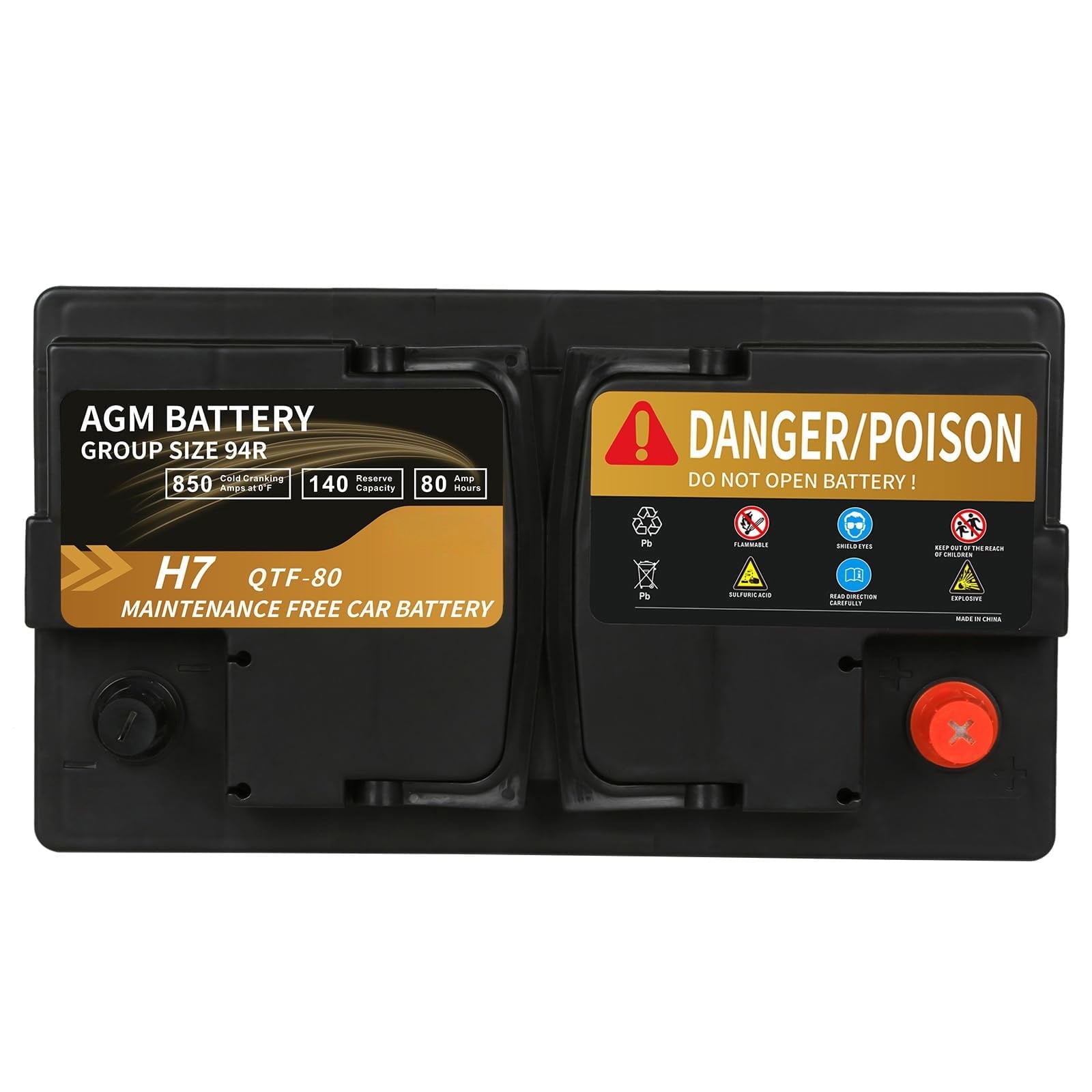 Anlibatt Platinum AGM Group 94R Battery, 12 Volt Rechargeable Automotive Batteries for Car, H7 850CCA 80Ah 140RC