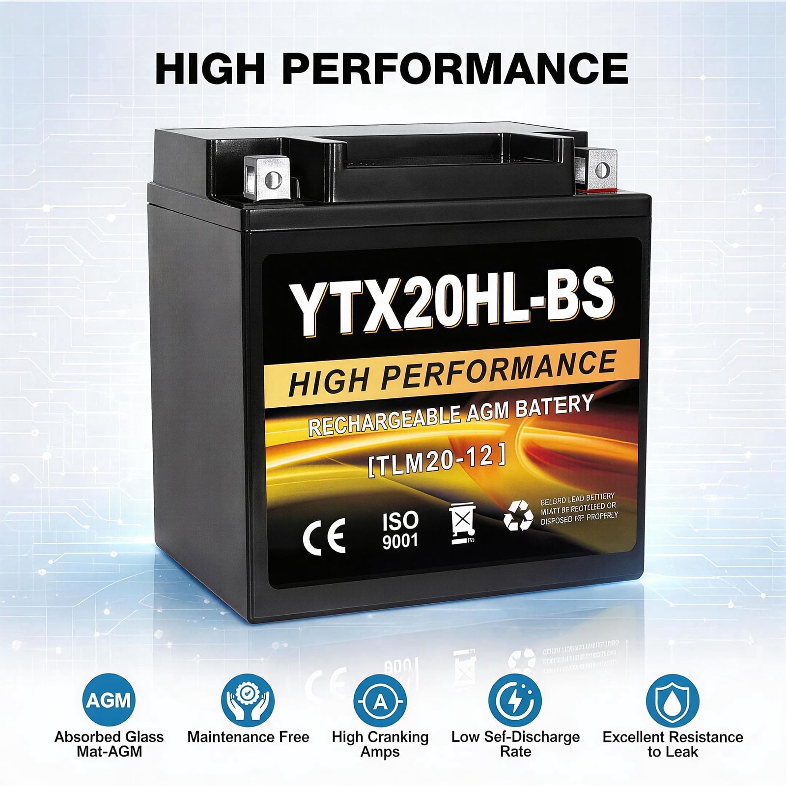 Anlibatt YTX14-BS Motorcycle Battery 12V 12Ah 200CCA Rechargeable Sealed Batteries Powersport Replacement for ATV, Scooter, Jet ski, Dirt Bike