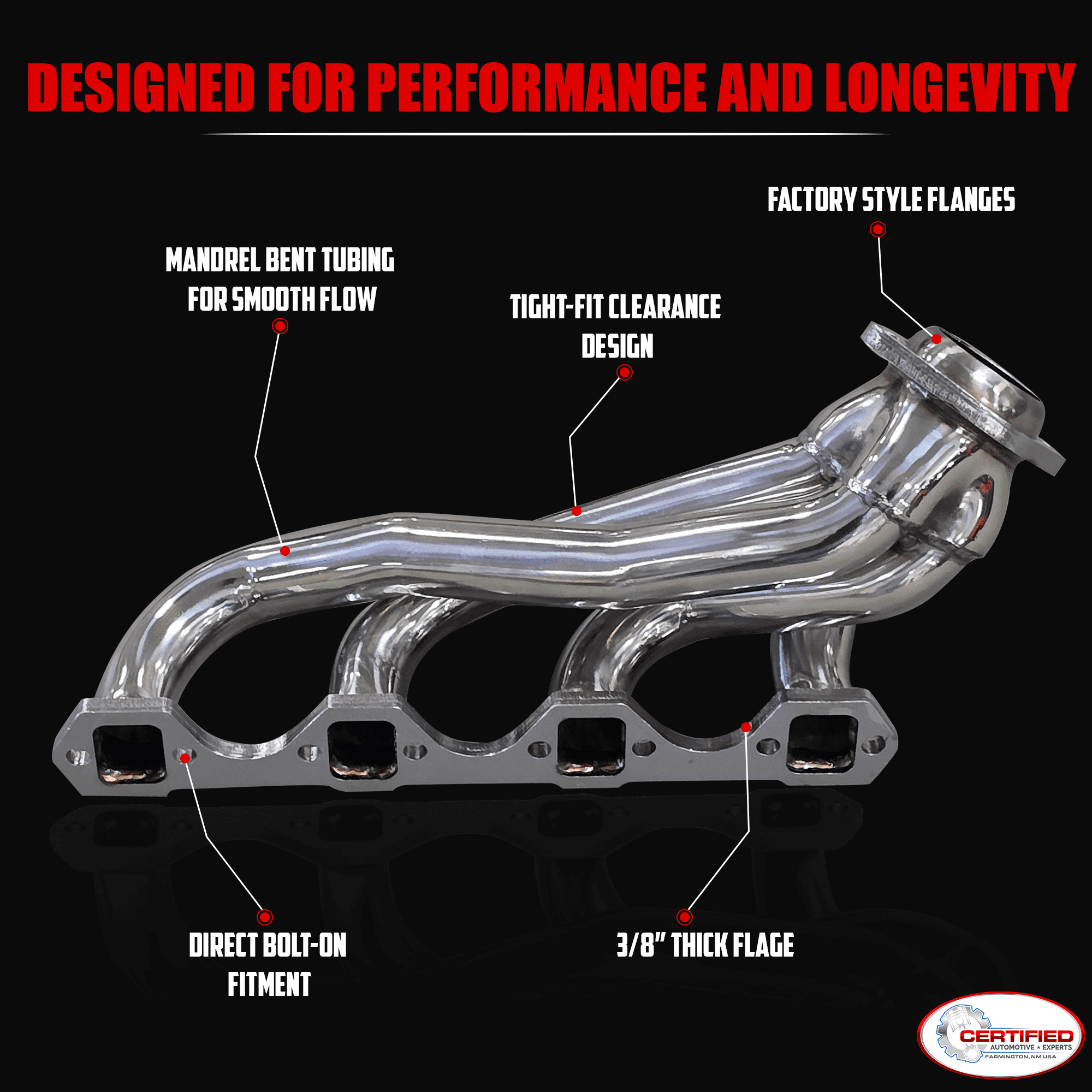 Polished 304 Stainless Steel Shorty Headers for 1979 1993 Ford Mustang 5.0L V8 Fox Body GT LX Upgraded Copper Gaskets Direct Bolt On Exhaust Manifold (Shorty Headers)