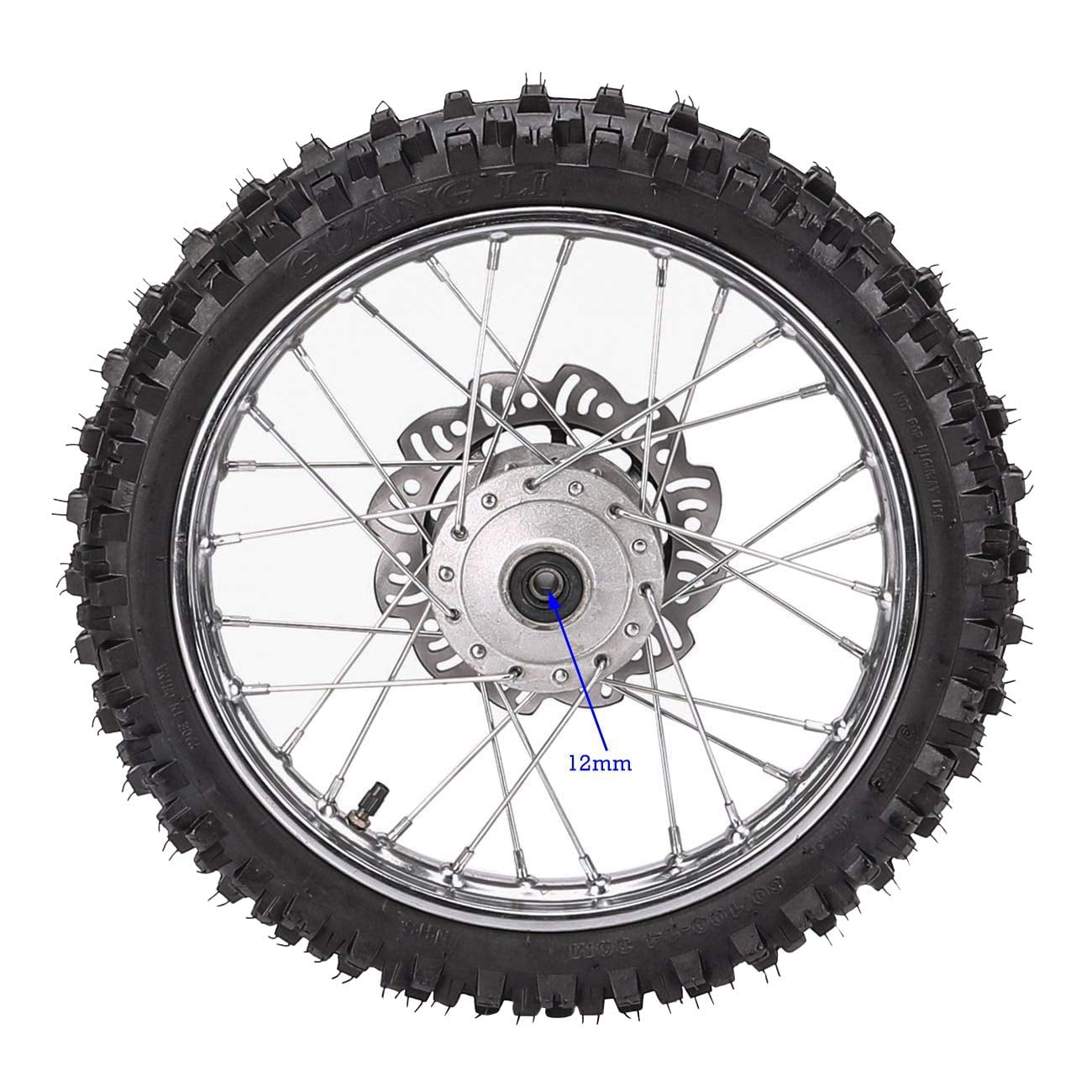 14 12 Complete Wheels Combo Front 60/100-14 + Rear 80/100-12 Wheel Rim 12mm Bearing + 420 Sprocket + Disc Brake Assembly for Dirt Pit Bike SSR Apollo Coolster 110cc 125cc XR70 KX65