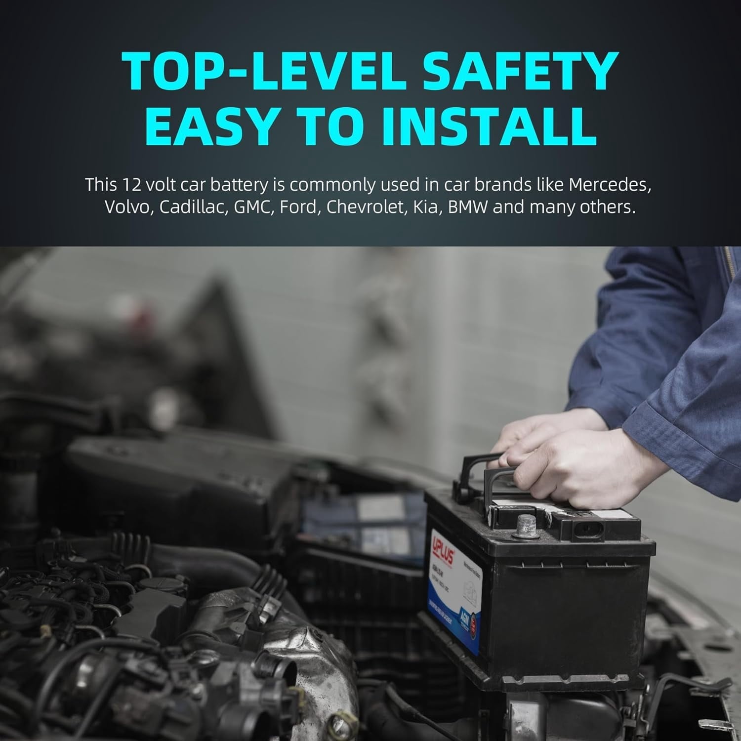 UPLUS Group Size 47 AGM Car Battery,H5 L2 12V 60Ah 660CCA 100RC Maintenance Free Start and Stop Automotive Replacement Battery