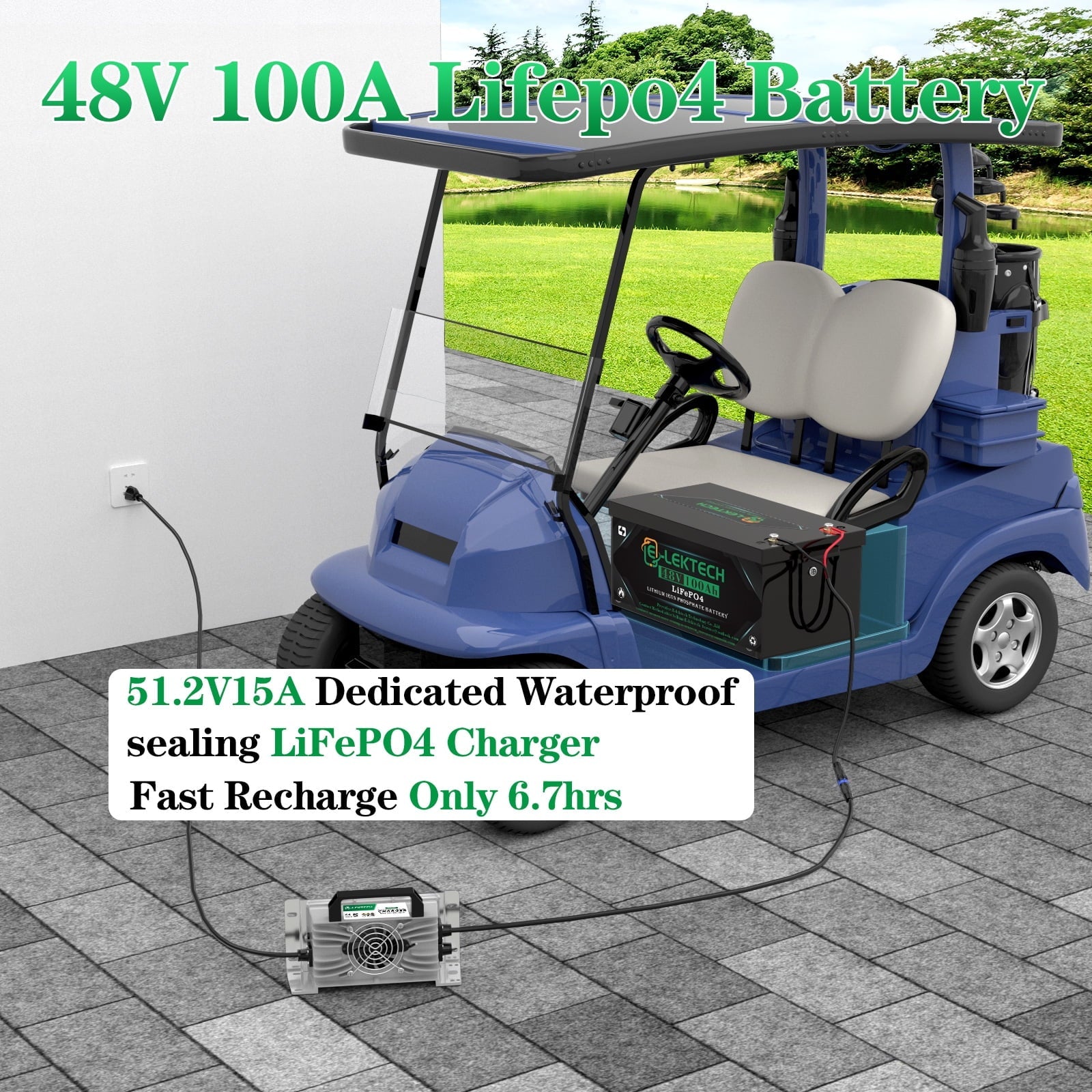 48V 100Ah Lithium Golf Cart Battery with Charger, Touch Monitor & Mobile APP, Built-in 200A BMS, Perfect for Golf Cart, RV, Solar
