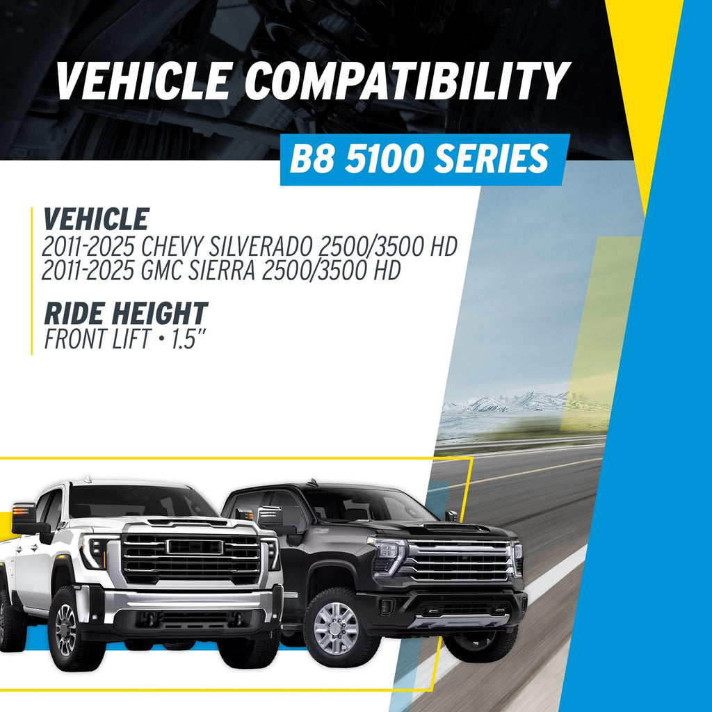 Bilstein Set of Front and Rear B8 5100 Series Shocks with Steering Stabilizer Compatible with 2011-2016 Silverado / Sierra 2500 / 3500 HD with 1.5 Front & 0-1 Rear Lift