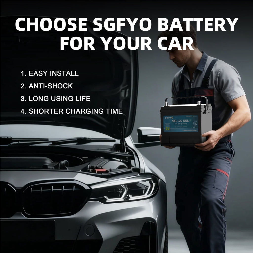 SGFYO Group Size 35 Car Battery,12V 55Ah 650CCA 88RC,AGM Maintenance Free Start Stop Automotive Replacement Battery
