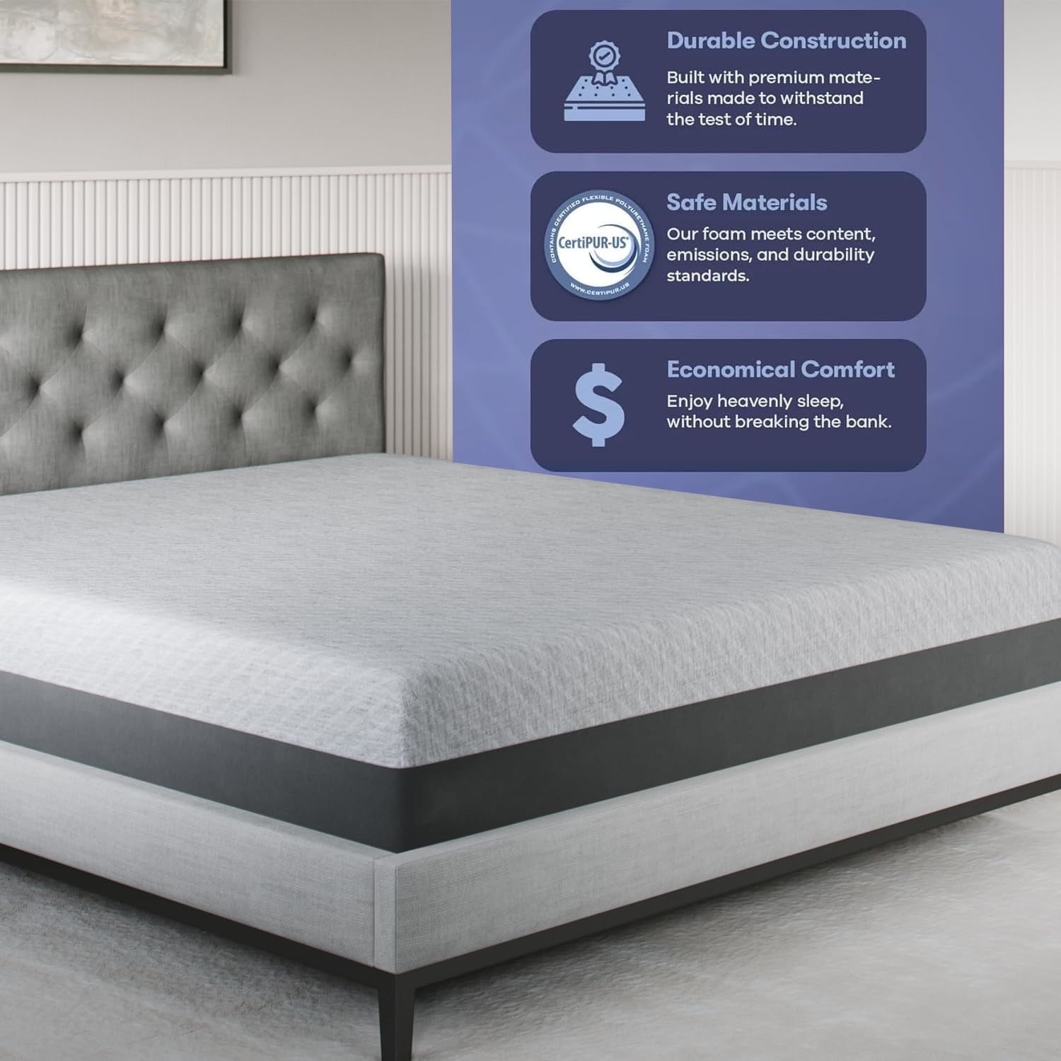 Celestial Sleep Gel Memory Foam Mattress in a Box, Made in The USA, CertiPUR-US, Oeko-Tex, and Fiberglass-Free Certified Bed, 12 inch Medium Soft - Split King