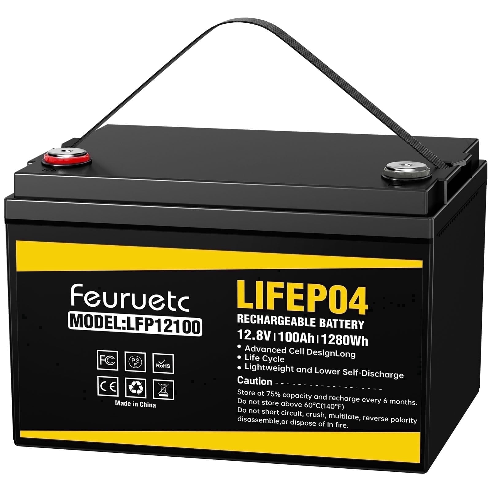12V 100Ah LiFePO4 Battery, Over 15,000 Deep Cycles, for Marine Vessels, Off-Grid Solar Systems & Emergency Backup Power