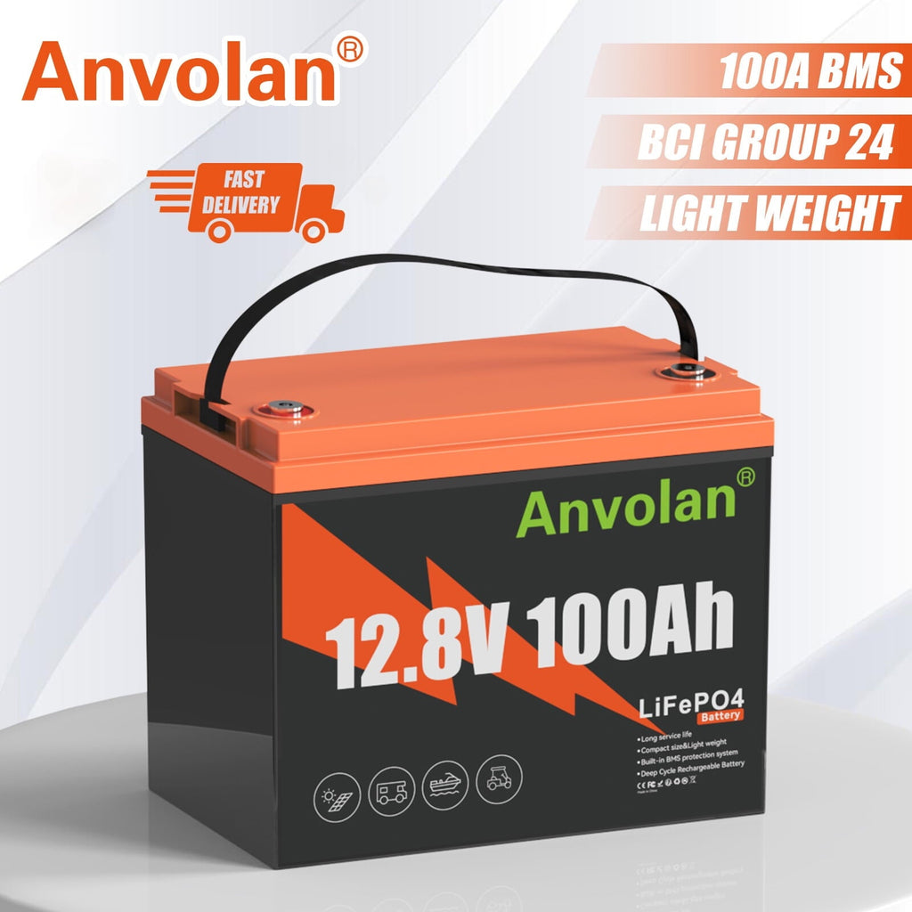 12V 100Ah LiFePO4 Lithium Battery Group 24 Lithium Iron Phosphate Battery 00A BMS Lightweight Fast Charging Rechargeable for RV Off-Grid Trolling Motor Home Energy
