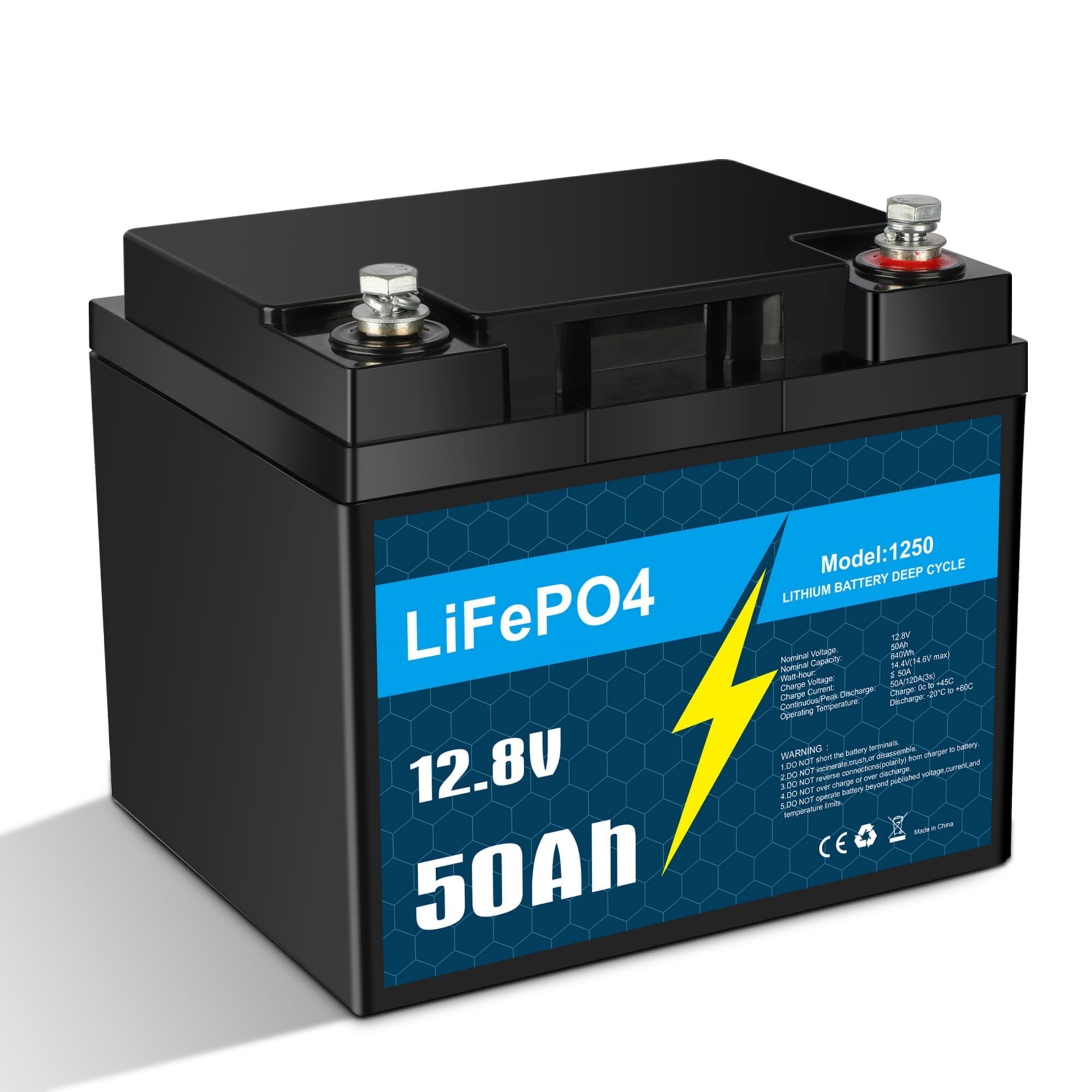 12V 50Ah LiFePO4 Lithium Battery with Smart BMS for RV, Solar, Trolling Motor