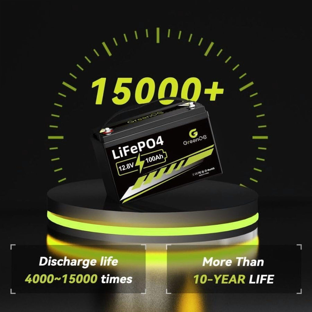 ‎GreenOE 12V 100Ah LiFePO4 Battery Group 31 with Built-in 100A BMS, 15000 Deep Cycles Rechargeable Lithium Battery Prefect for Solar System, Rvs, Marine, Vans, Trailer,Trolling Motor, Backup, 1 Pack