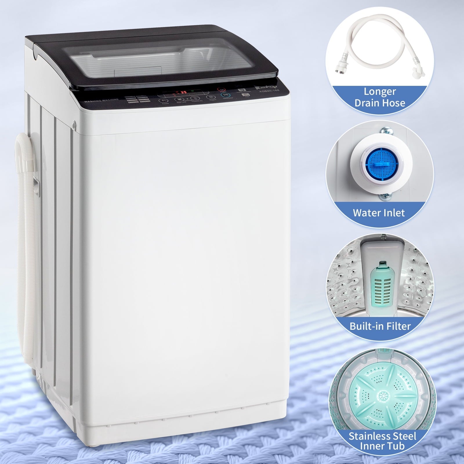 Ktaxon 17.8LBS Full Automatic Washing Machine and 3.5CuFt Portable Clothes Dryer Set, Compact Laundry Washer and Dryer Combo Set with Stainless Steel Inner Tub, for Apartment, Dorms, Home