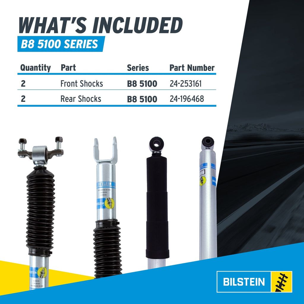 Bilstein Set of Front and Rear B8 5100 Series Shocks with Steering Stabilizer Compatible with 2011-2016 Silverado / Sierra 2500 / 3500 HD with 1.5 Front & 0-1 Rear Lift