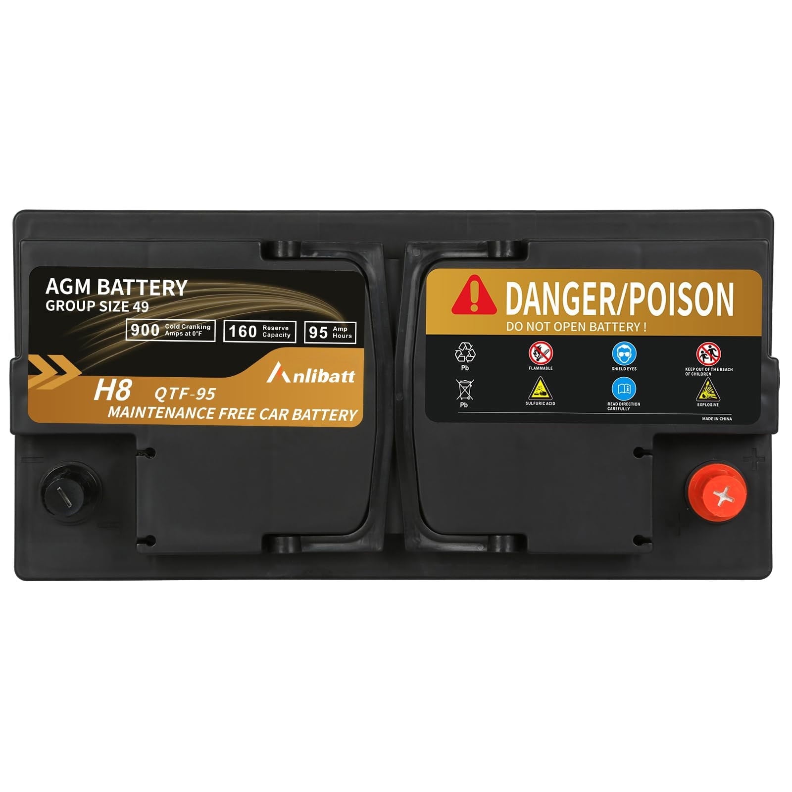 Anlibatt Platinum AGM Group 49 Battery, 12 Volt Rechargeable Automotive Batteries for Car, H8 900CCA 95Ah 160RC