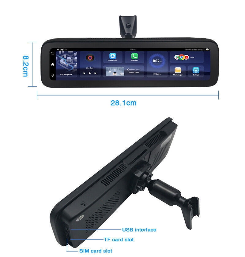 360-degree Panoramic 4CH Cameras Lens Car Dvr Backup Mirror Dash Camera with Gps