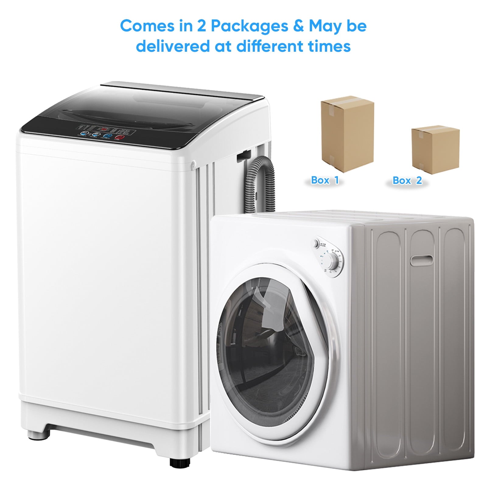 TABU Washer and Dryer Set, 19LBS Fully Automatic Washing Machine & 10LBS Clothes Dryer (White&White)