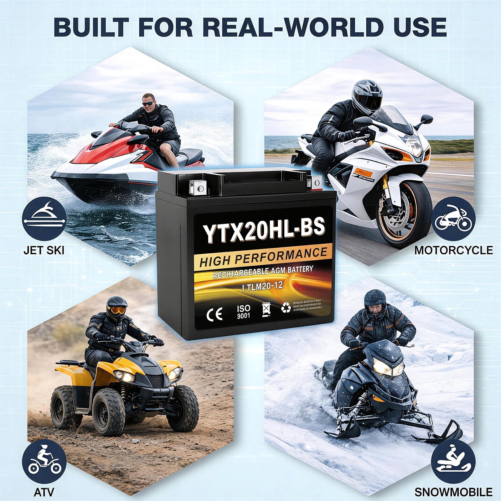 Anlibatt YTX14-BS Motorcycle Battery 12V 12Ah 200CCA Rechargeable Sealed Batteries Powersport Replacement for ATV, Scooter, Jet ski, Dirt Bike