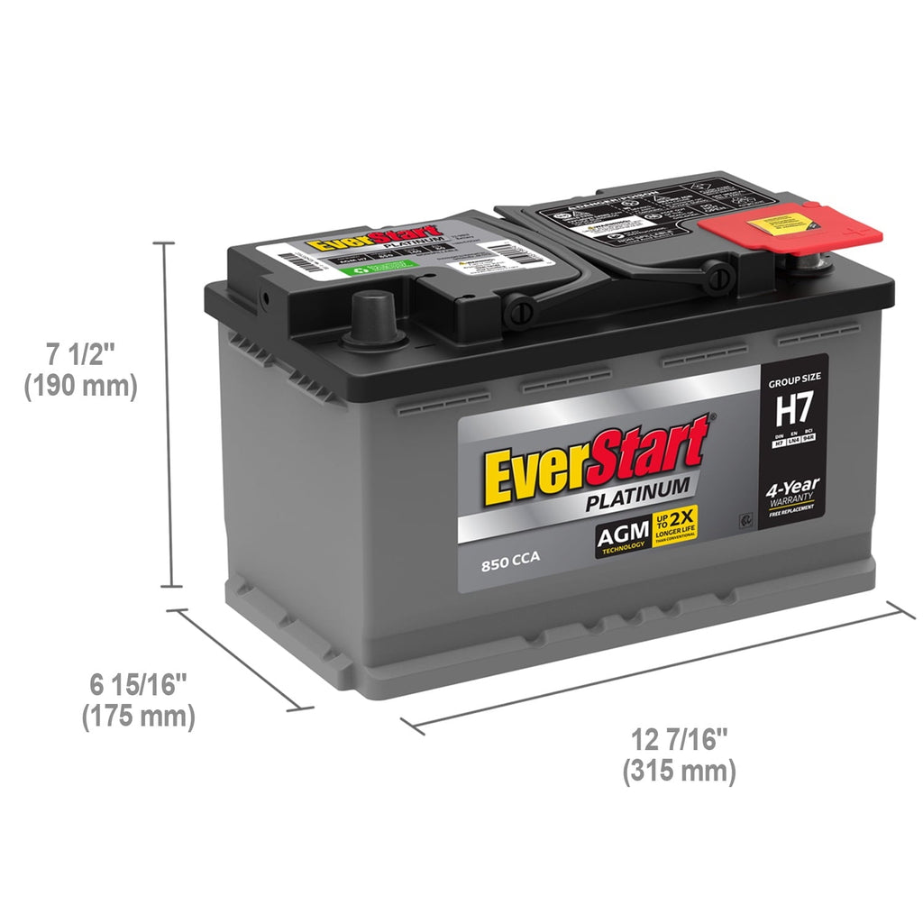 EverStart Platinum AGM Automotive Battery, Group Size H7 / LN4 / 94R, 12 Volt, Minimum 800 CCA