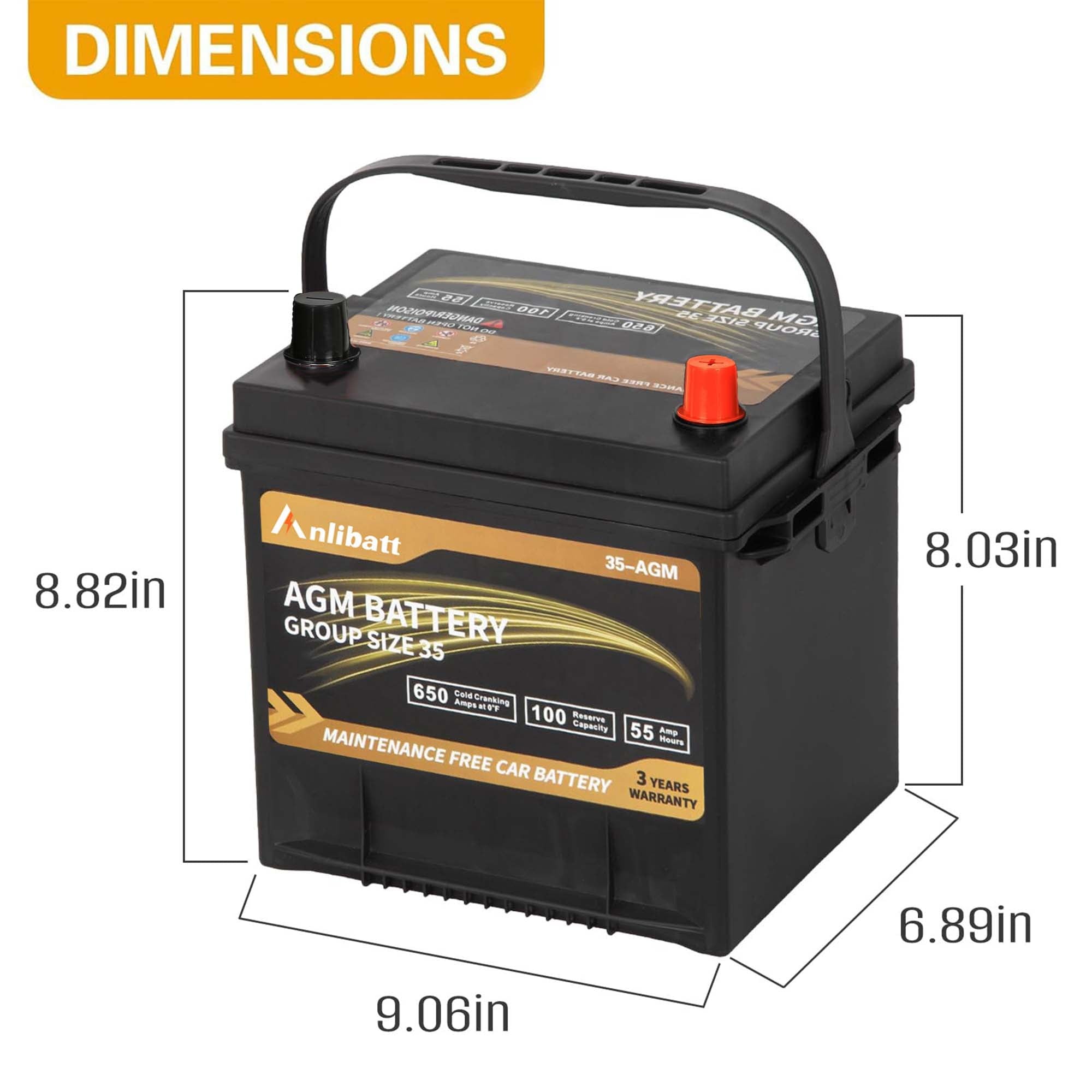 Anlibatt Platinum AGM Group 49 Battery, 12 Volt Rechargeable Automotive Batteries for Car, H8 900CCA 95Ah 160RC