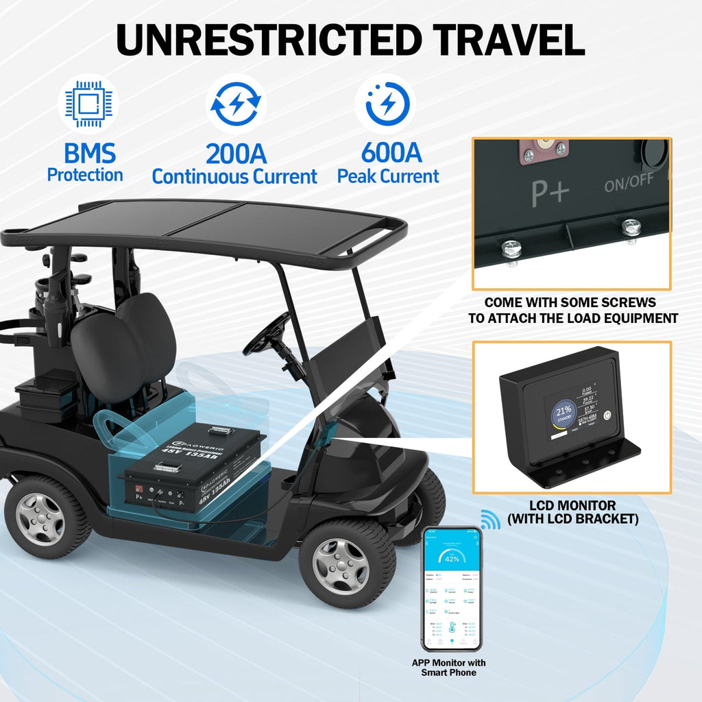 Paoweric 48V 100Ah LiFePO4 Lithium Golf Cart Battery with Charger, Perfect for Golf Cart, Trolling Motor