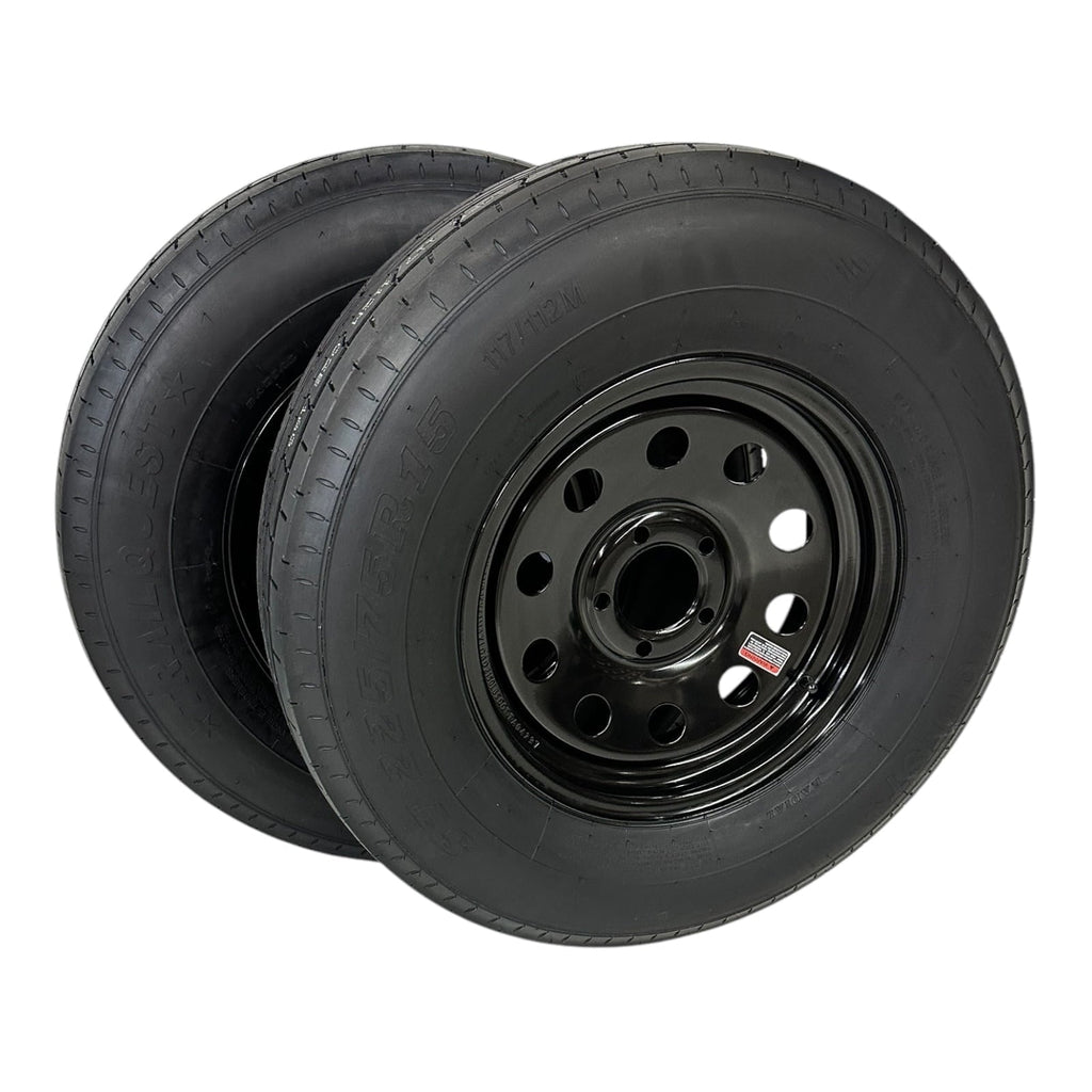 2-PK TrailQuest Trailer Tire Rim ST225/75R15 LRE Radial 5 Lug Black Modular Wheel 5X4.5 Bolt Pattern