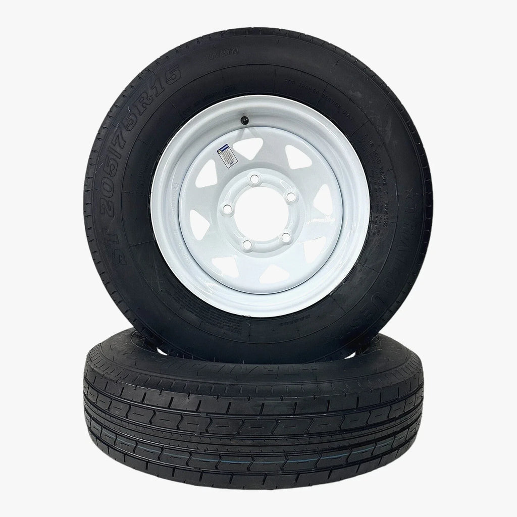 2-Pack Trailer Tire on Rim ST205/75R15 TrailQuest LRC 6 Ply Radial 5 Lug White Spoke Wheel with 5X5.5 Bolt Pattern