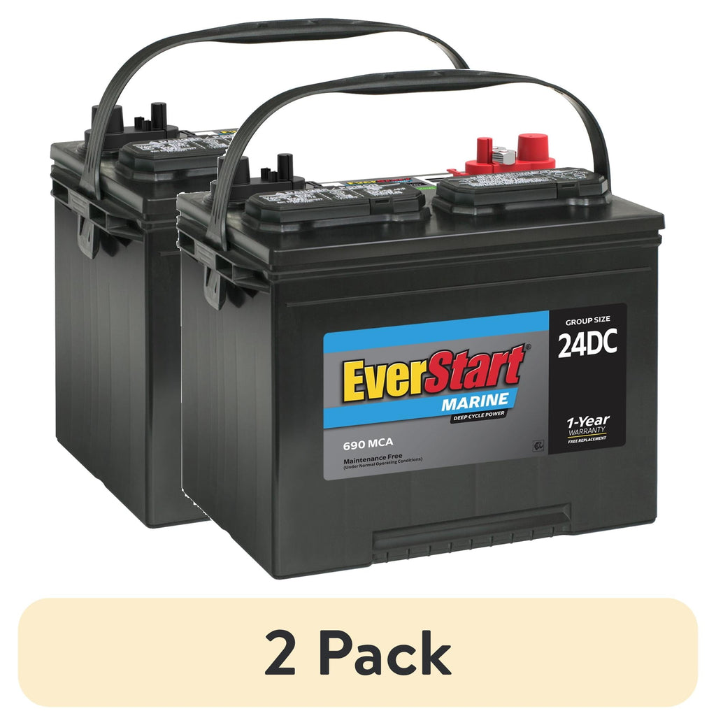 (2 pack) EverStart Lead Acid Marine & RV Deep Cycle Battery, Group Size 24DC 12 Volt, 690 MCA*