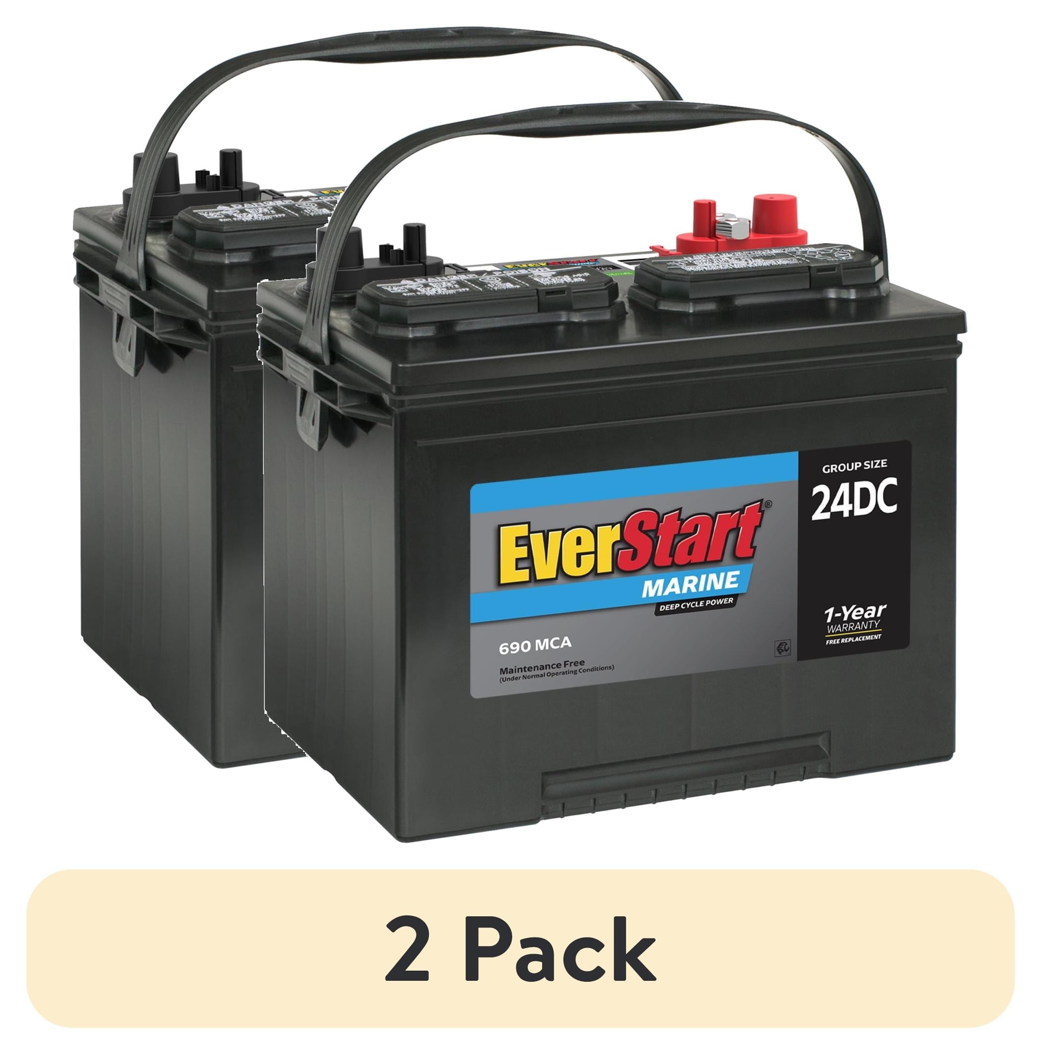 (2 pack) EverStart Lead Acid Marine & RV Deep Cycle Battery, Group Size 24DC 12 Volt, 690 MCA*