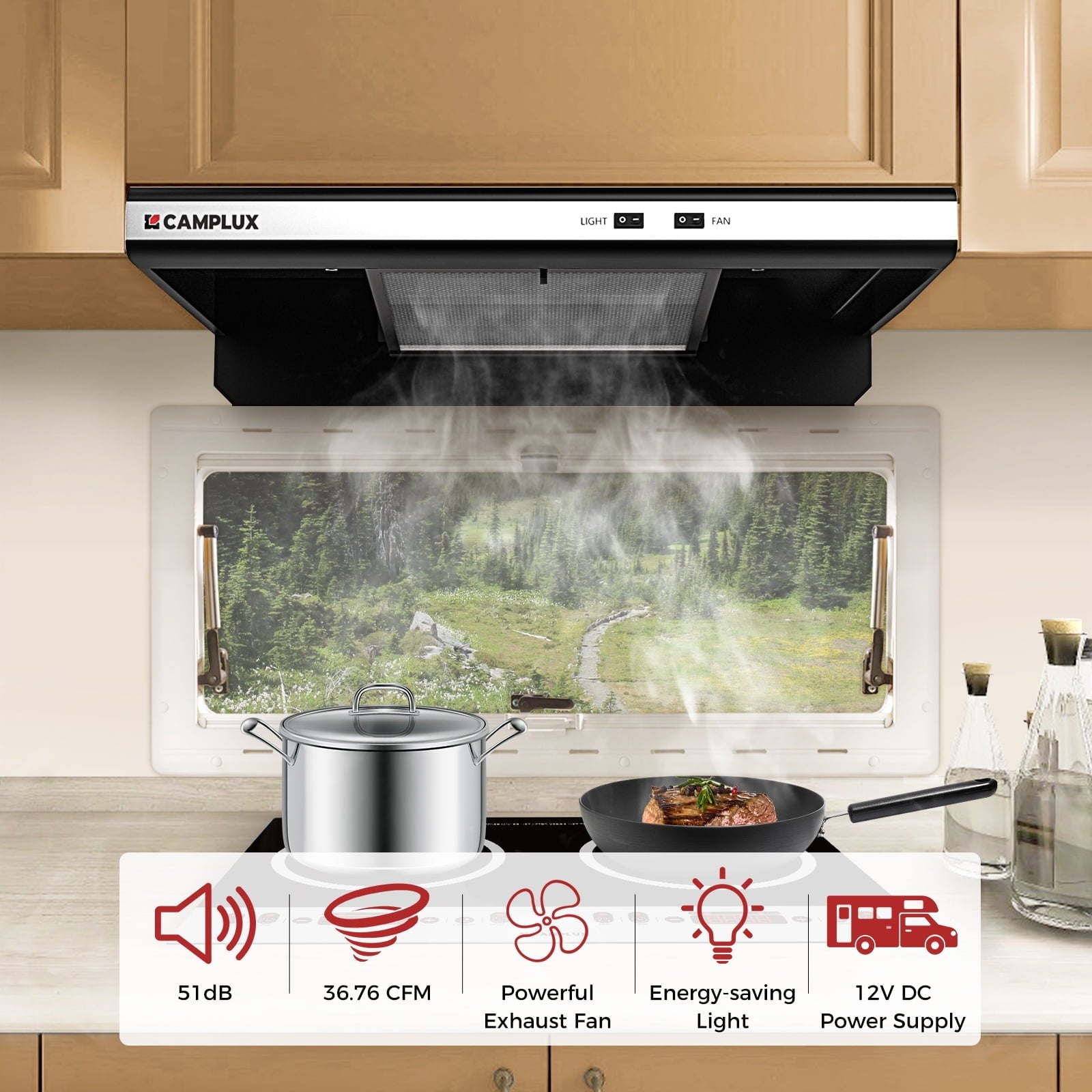 CAMPLUX Classic 17 In RV Propane Gas Range Oven with 3 Burners Cooktop, Stove Oven Combo, Stainless Steel