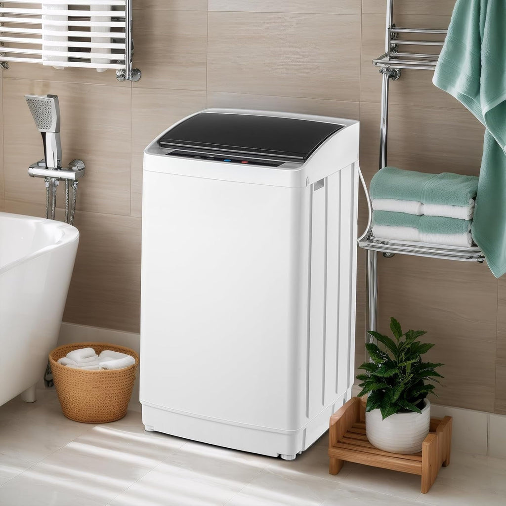 VINGLI 25LBS Full-Automatic Electric Laundry Machine . Portable Washing Machine with Stainless Steel Drum, 110V Compact Washer, Washer and Dryer Combo for Apartment, Dorms, RV, Grey