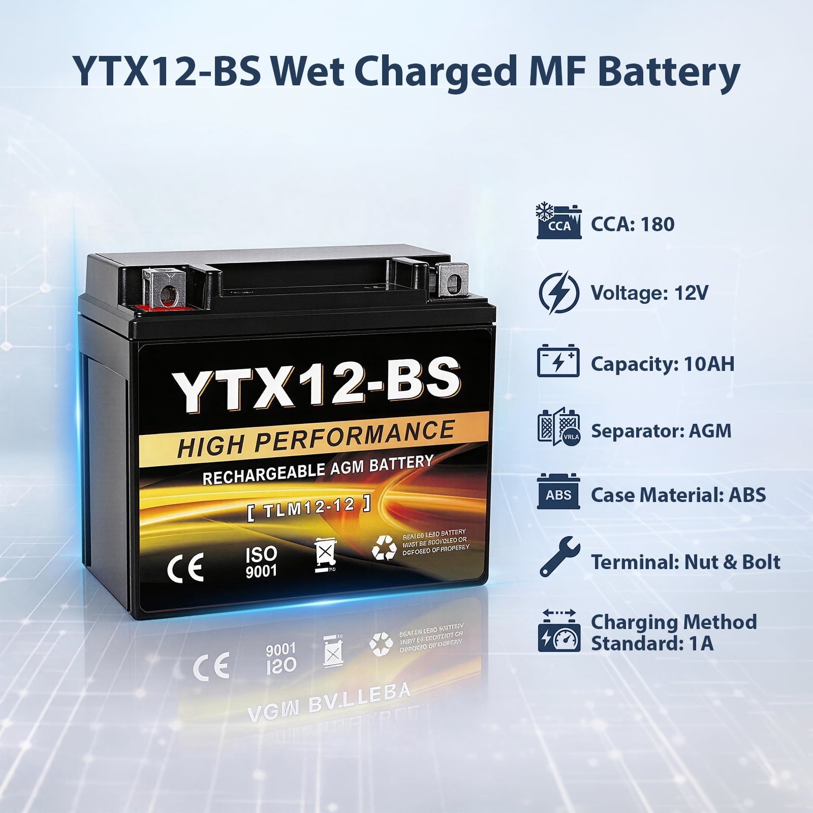 Anlibatt YTX14-BS Motorcycle Battery 12V 12Ah 200CCA Rechargeable Sealed Batteries Powersport Replacement for ATV, Scooter, Jet ski, Dirt Bike