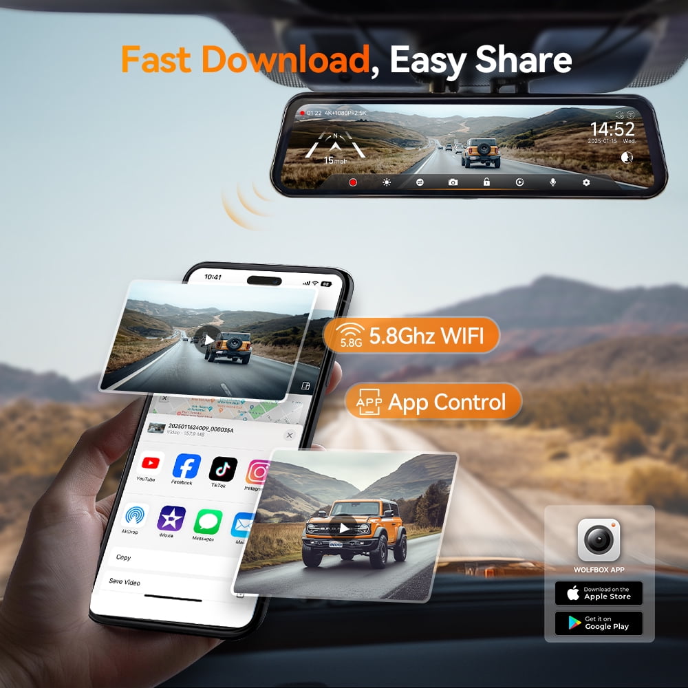 WOLFBOX G900TriPro Bumper Version 4K STARVIS 2 Mirror Dash Cam