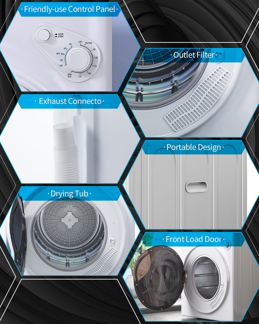 TABU Washer and Dryer Set, 19LBS Fully Automatic Washing Machine & 10LBS Clothes Dryer (White&White)
