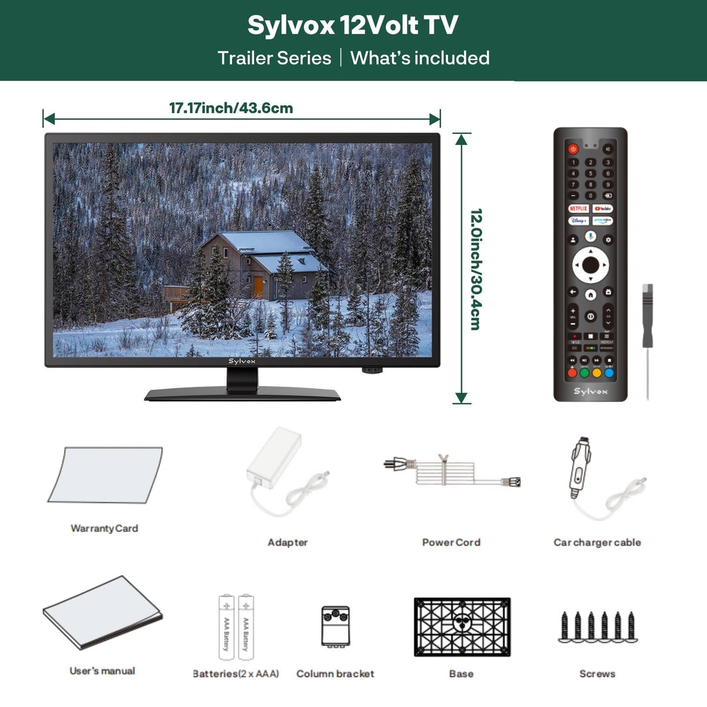 SYLVOX 27 Smart RV TV with Wall Mount, 12 Volt TV with Built-in DVD Player, 1080P Google OS ATSC NTSC WiFi Bluetooth HDMI USB, AC/DC Powered, for RV Camper Van (Trailer Series)