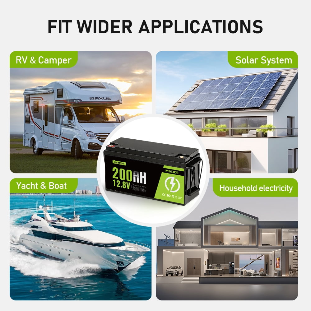12V 200Ah LiFePO4 Battery 2560Wh Deep Cycle Lithium Battery 200A BMS, 15000+ Cycles, Low-Temp Cutoff Protection, Lithium Battery for RV, Marine, Solar, Off Grid, Backup Power