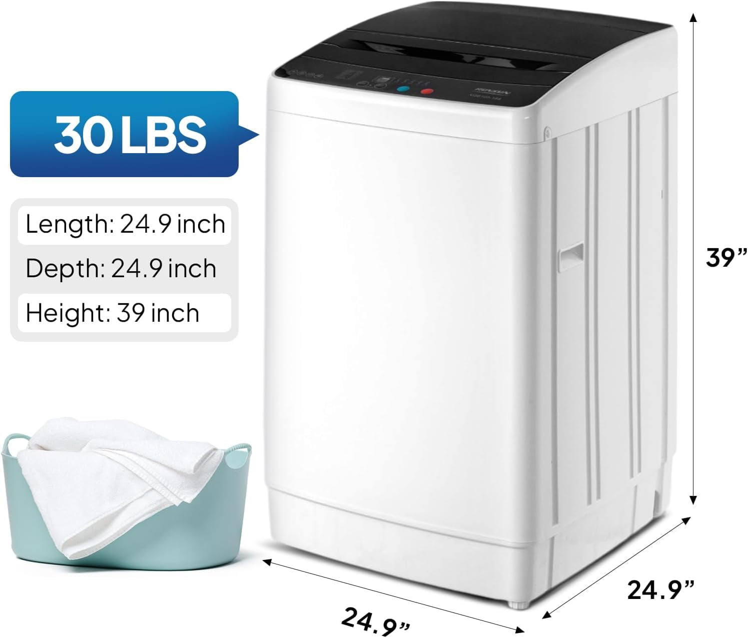 VINGLI 25LBS Full-Automatic Electric Laundry Machine . Portable Washing Machine with Stainless Steel Drum, 110V Compact Washer, Washer and Dryer Combo for Apartment, Dorms, RV, Grey