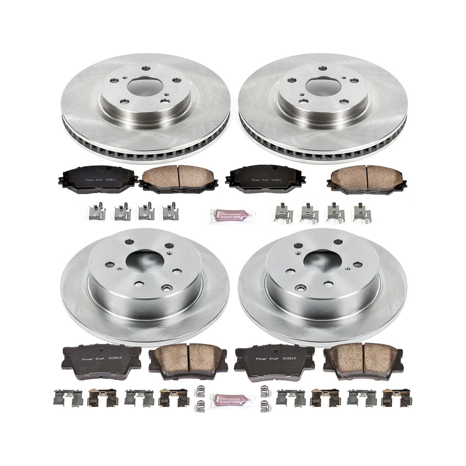 Power Stop Front and Rear Stock Replacement Brake Pad and Rotor Kit KOE4101 Fits 2018 Toyota RAV4