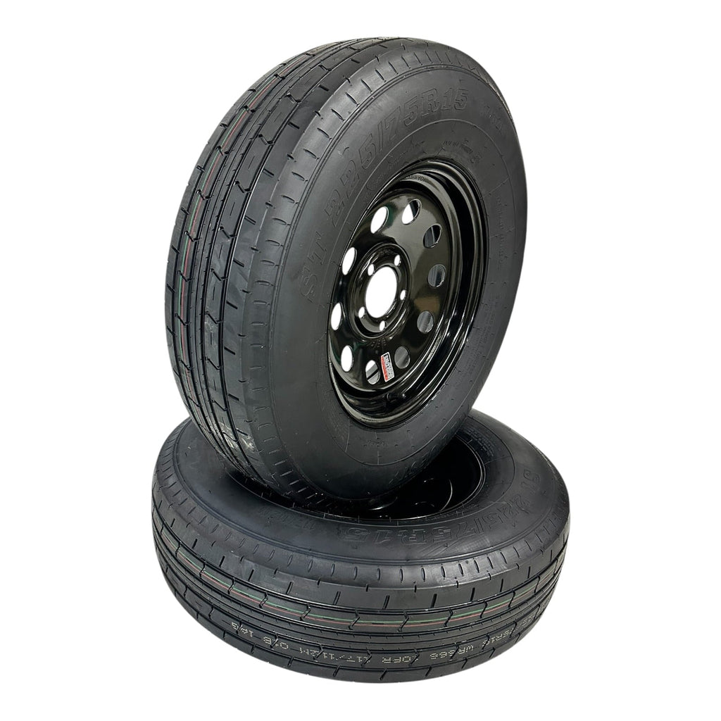2-PK TrailQuest Trailer Tire Rim ST225/75R15 LRE Radial 5 Lug Black Modular Wheel 5X4.5 Bolt Pattern