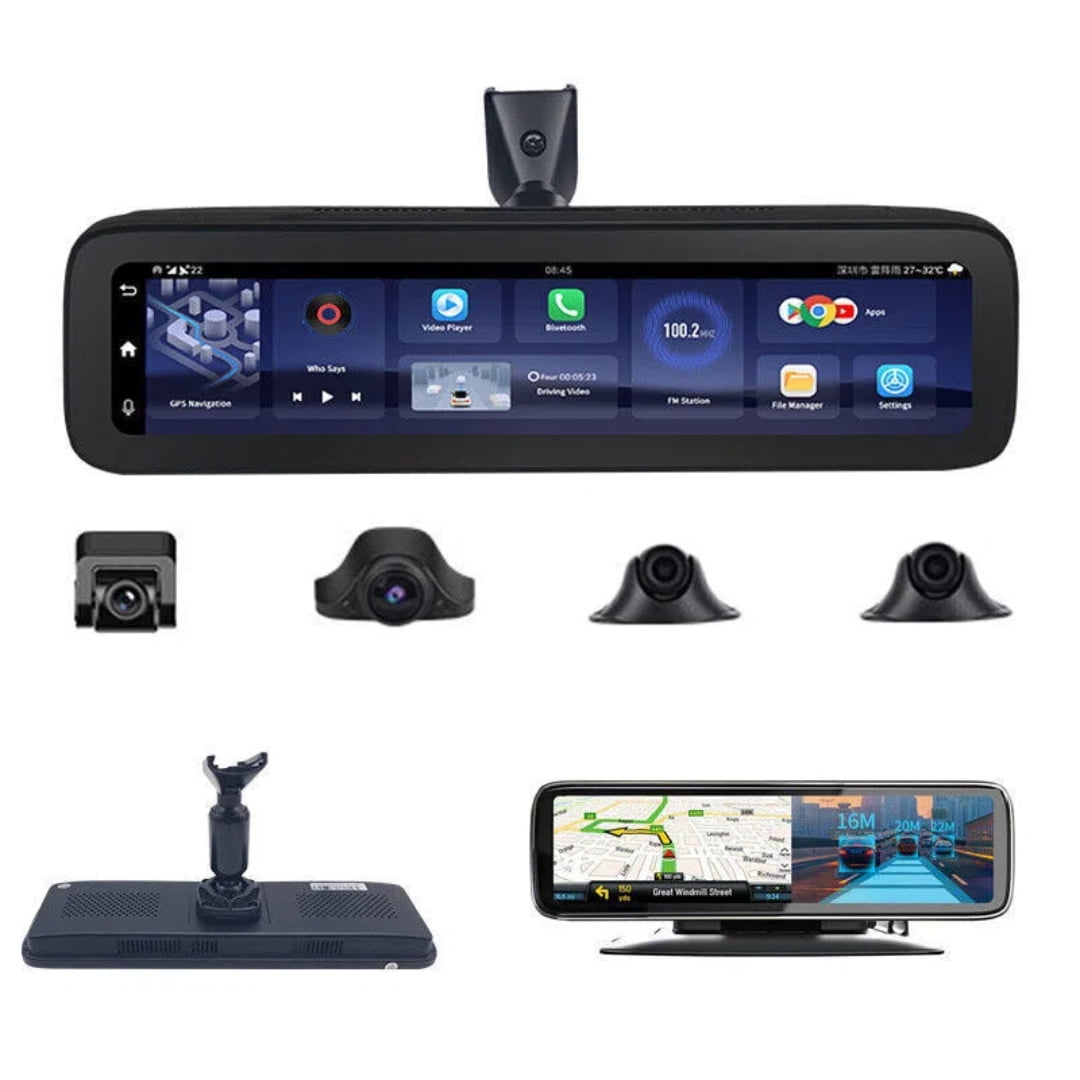 360-degree Panoramic 4CH Cameras Lens Car Dvr Backup Mirror Dash Camera with Gps