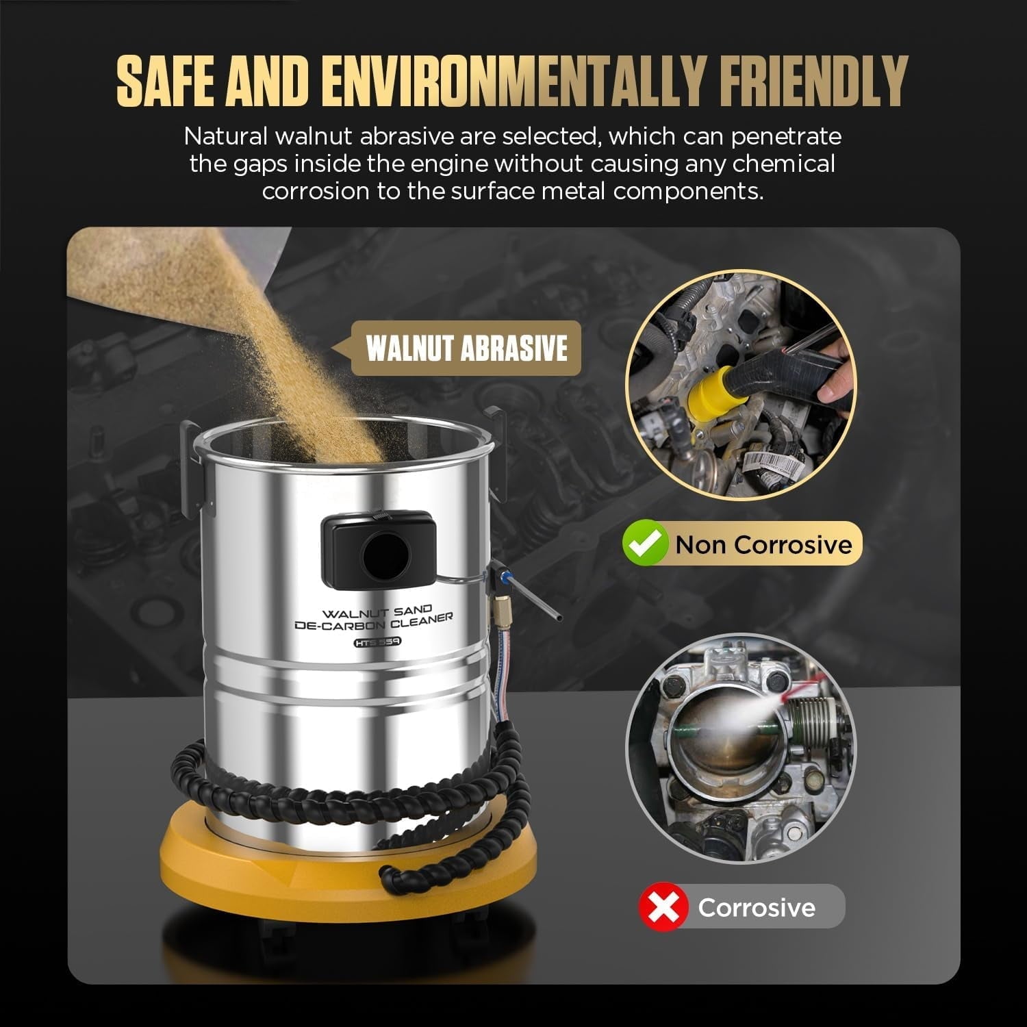 Autool HTS558 Walnut Blaster, 1200W Engine Intake Valve Carbon Cleaner, 13L Capacity with Extension Nozzle & Built-in Filter