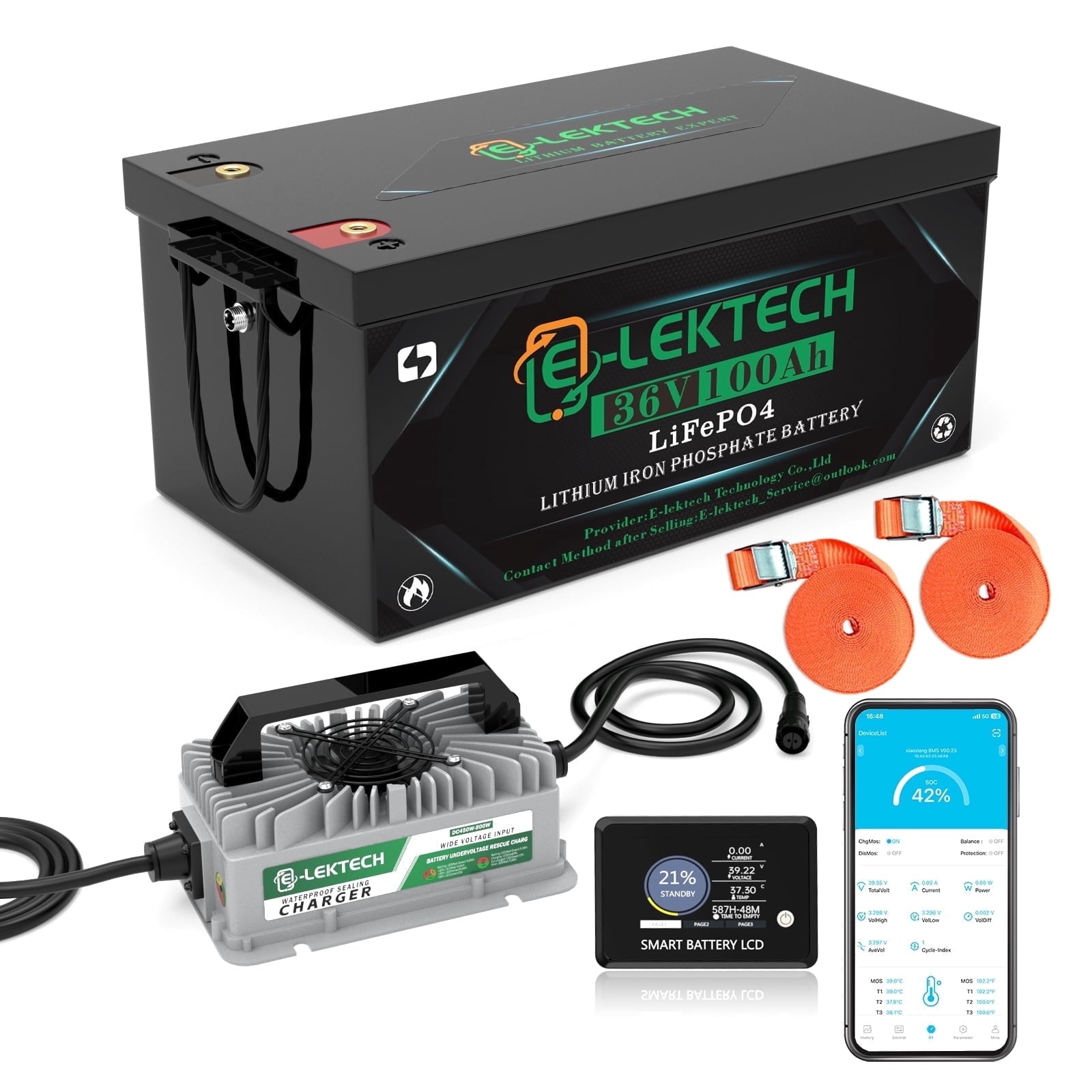 36V 100Ah Lithium Golf Cart Battery, with Touch Monitor & Mobile APP, 200A BMS, 3840Wh Energy, Perfect for Golf Carts, Solar