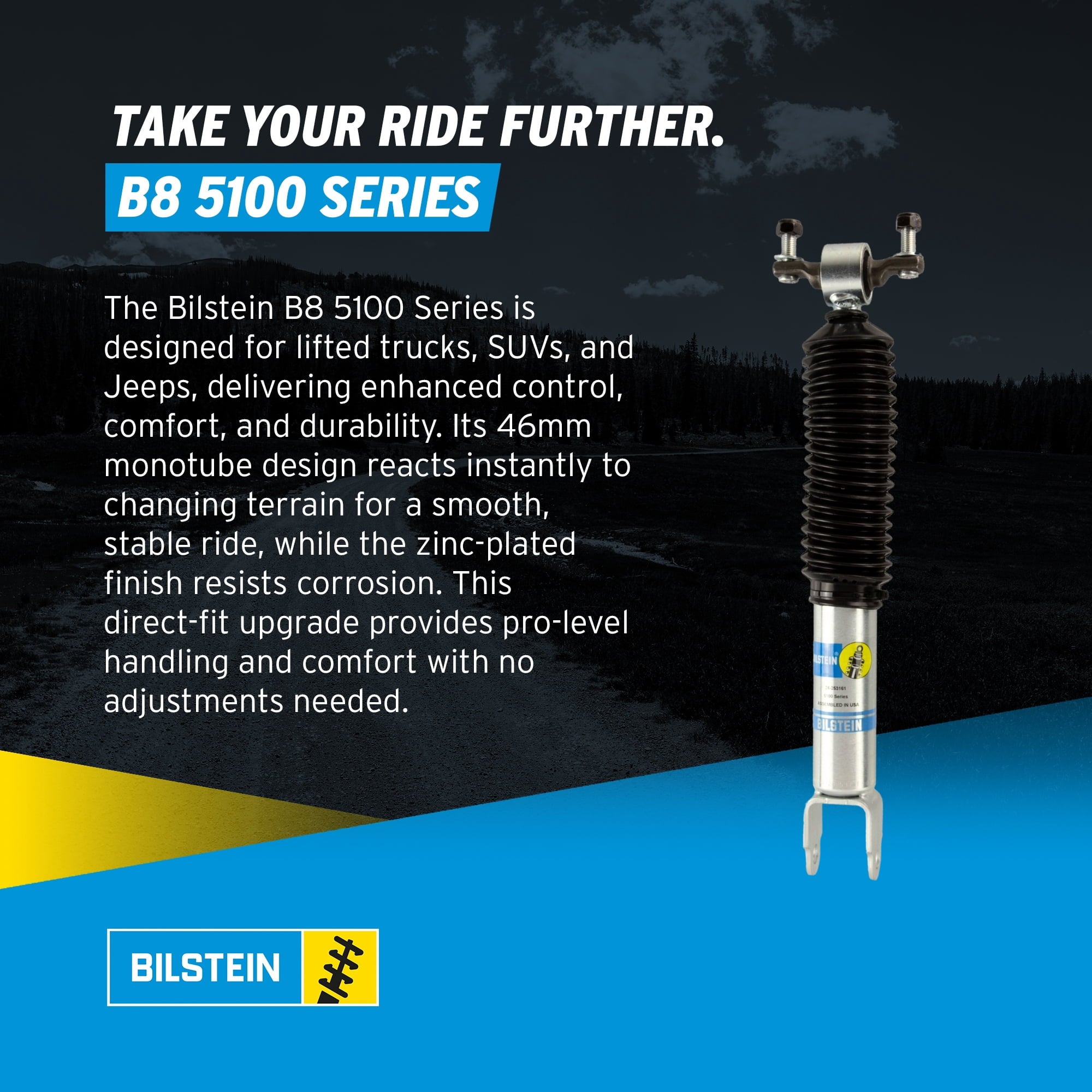 Bilstein Set of Front and Rear B8 5100 Series Shocks with Steering Stabilizer Compatible with 2011-2016 Silverado / Sierra 2500 / 3500 HD with 1.5 Front & 0-1 Rear Lift