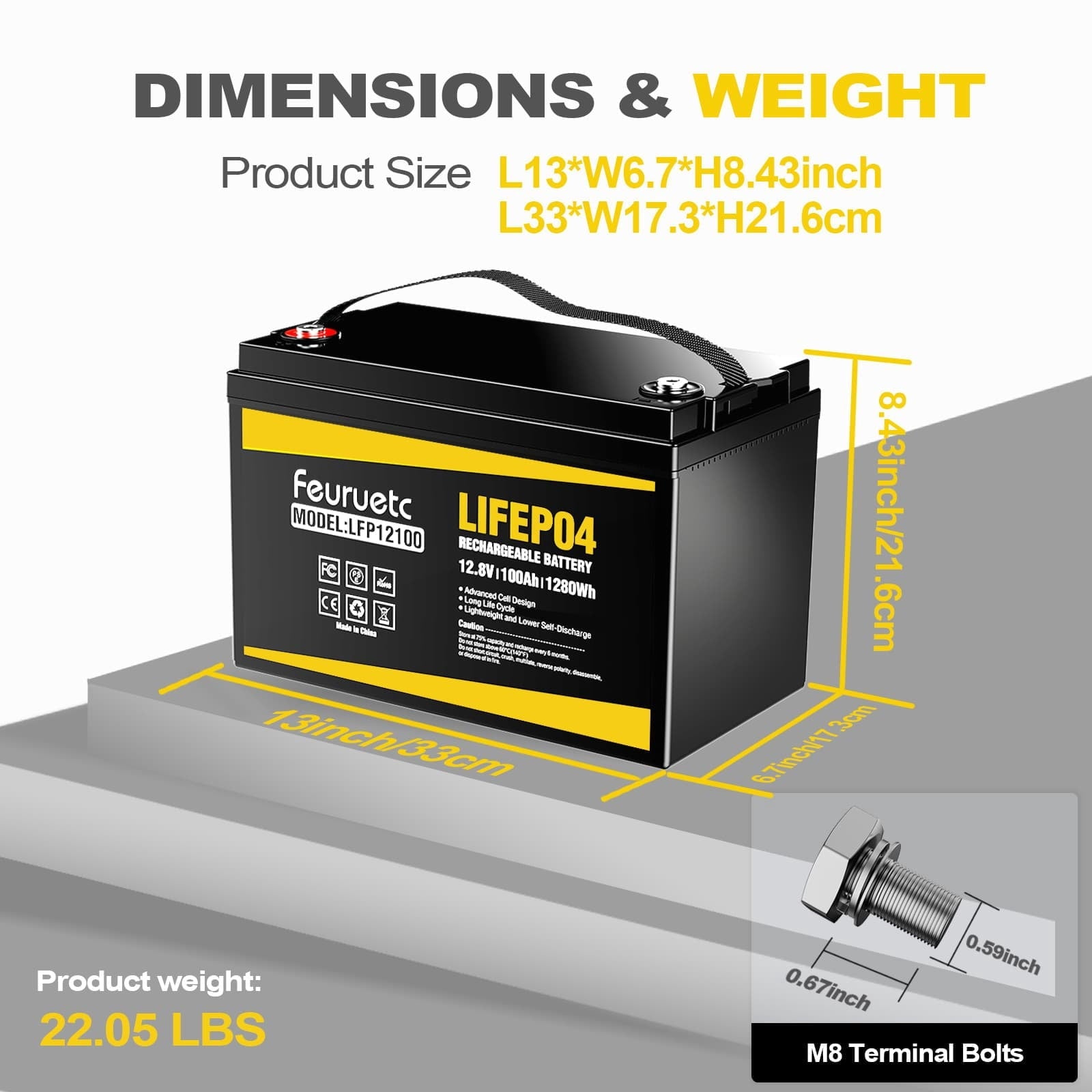12V 100Ah LiFePO4 Battery, Over 15,000 Deep Cycles, for Marine Vessels, Off-Grid Solar Systems & Emergency Backup Power