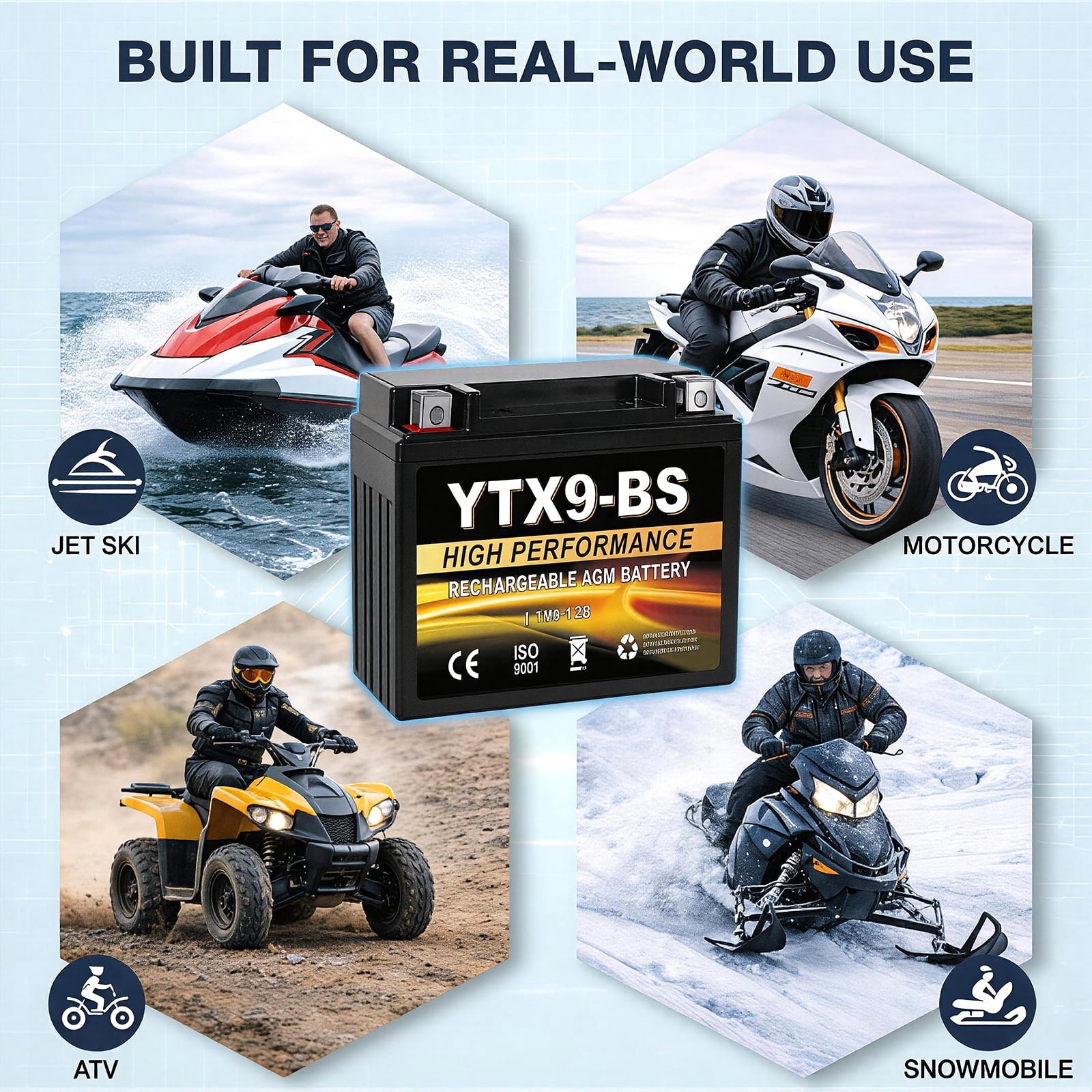 Anlibatt YTX14-BS Motorcycle Battery 12V 12Ah 200CCA Rechargeable Sealed Batteries Powersport Replacement for ATV, Scooter, Jet ski, Dirt Bike