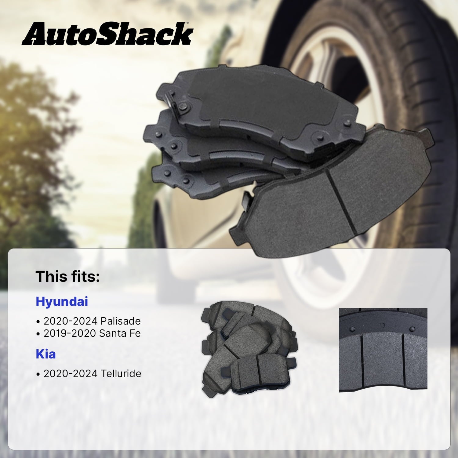 AutoShack Rear Ceramic Brake Pad Set for Kia & Hyundai, Telluride 2020-2025 Palisade 2020-2025 Santa Fe 2019-2020, AWD FWD L4 2.0L 2.4L V6 3.8L