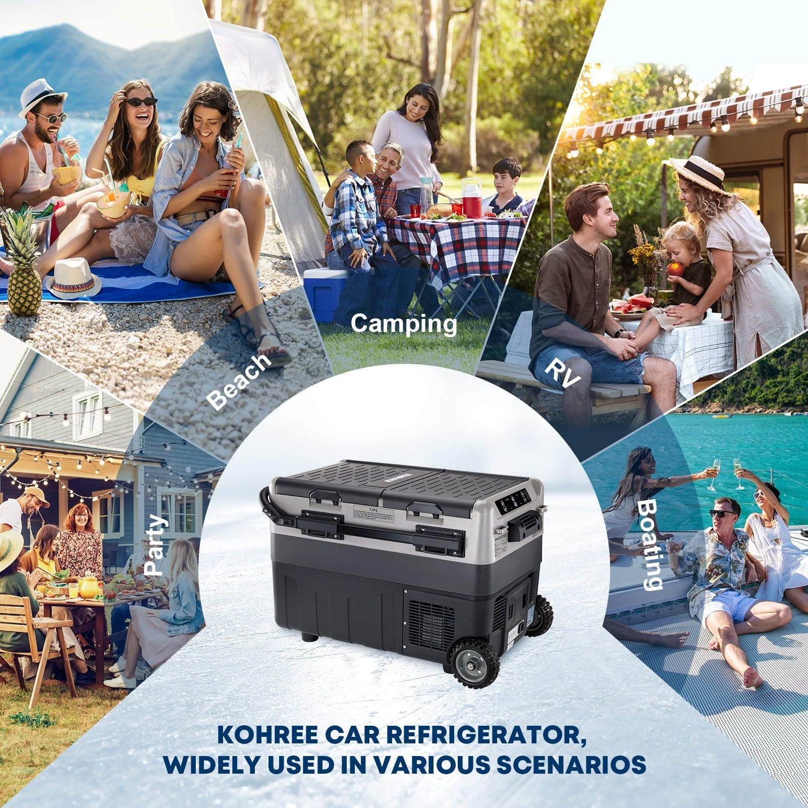 Kohree 53QT (50L) Portable Car Refrigerator Freezer 12V/24V DC Dual Zone Electric Cooler -7°F-50°F with Wheels & Handle for RV, Truck, Boat, Camping, Outdoor