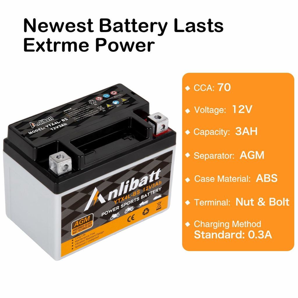 Anlibatt YTX14-BS Motorcycle Battery 12V 12Ah 200CCA Rechargeable Sealed Batteries Powersport Replacement for ATV, Scooter, Jet ski, Dirt Bike